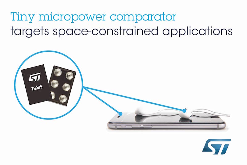 STMicroelectronics addresses board space with tiny micropower rail-to-rail comparator